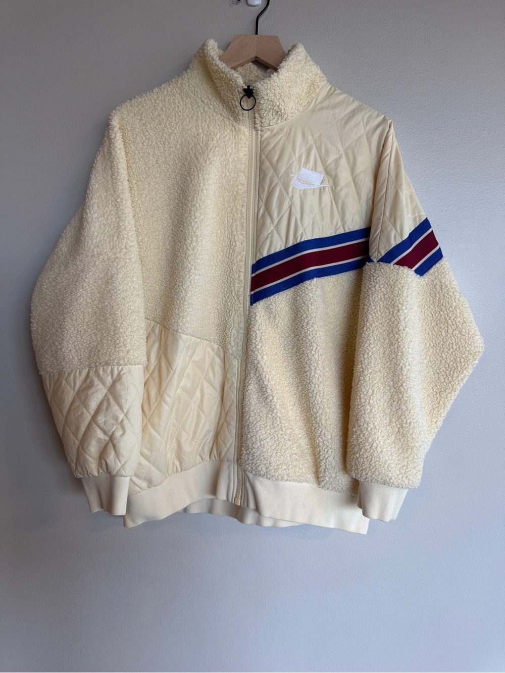 Nike Sportswear Yellow Sherpa Fleece Quilted Mixed Media Full Zip Jacket Small S